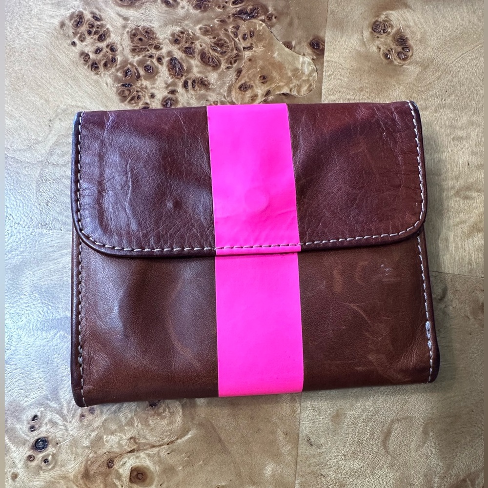Clare V neon pink stripe leather wallet